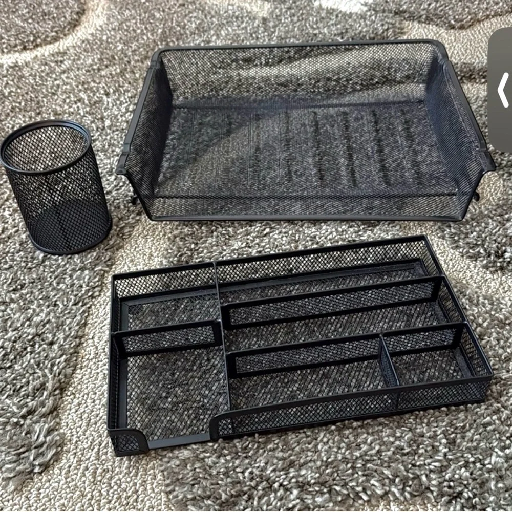 3-Piece Heavy Duty Black Mesh Desk Organizer set.